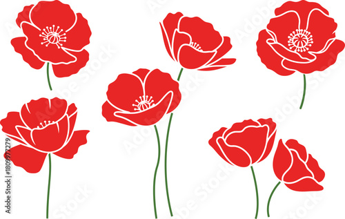 A collection of remembrance day poppies  for artwork compositions