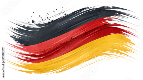 abstract german flag in paint brush stroke, isolated on white or transparent png
