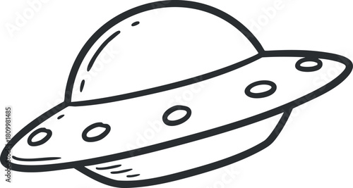 Outline vector illustration of a UFO spaceship design for creative projects and sci-fi themes