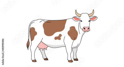 Simple full-body illustration of a brown and white spotted dairy cow standing on a plain white background.