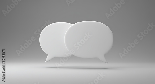 Dialogue Bubbles: Simple and elegant, two blank speech bubbles float in a minimalistic, inviting dialogue in a clean and polished setting.
