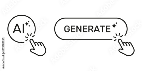 Artificial Intelligence Generate Button Cursor Click Line Icon Set. Digital Creativity Innovation Machine Learning User Interface Symbol Collection. Isolated Vector Illustration