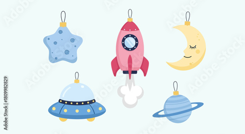 Cute Christmas Character Icons Santa, Reindeer, Elf, Snowman, and Polar Bear Illustrations