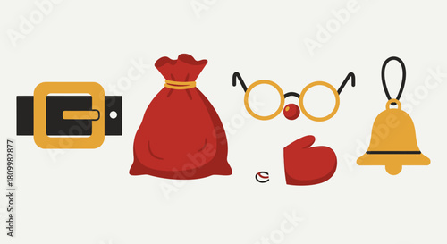 Cute Christmas Character Icons Santa, Reindeer, Elf, Snowman, and Polar Bear Illustrations