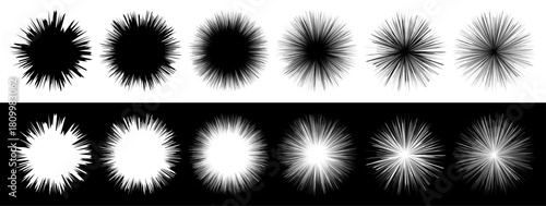 Dynamic radial burst collection, abstract spiky explosion design elements
