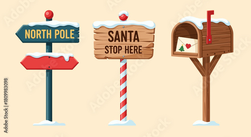 Cute Christmas Character Icons Santa, Reindeer, Elf, Snowman, and Polar Bear Illustrations