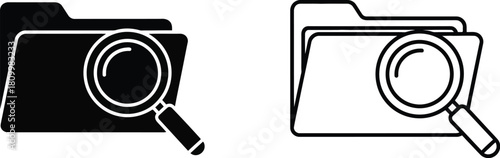 File folder with magnifying glass icons presented in solid and outline styles