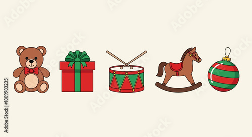 Cute Christmas Character Icons Santa, Reindeer, Elf, Snowman, and Polar Bear Illustrations
