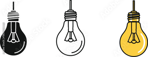 Three light bulbs depicting stages of illumination from dark to bright