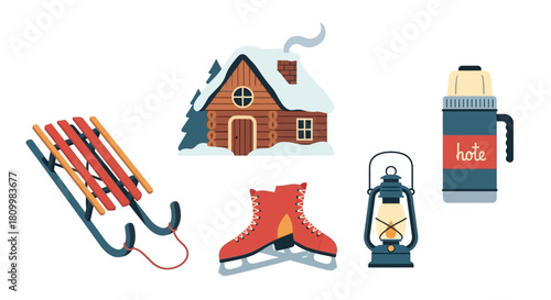 Cute Christmas Character Icons Santa, Reindeer, Elf, Snowman, and Polar Bear Illustrations