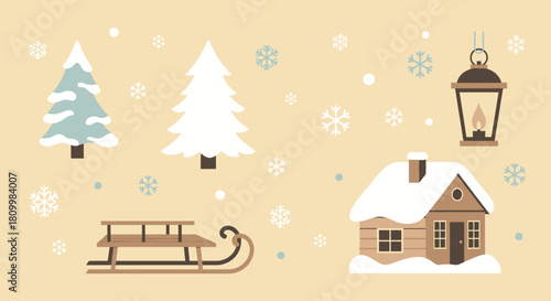 Cute Christmas Character Icons Santa, Reindeer, Elf, Snowman, and Polar Bear Illustrations