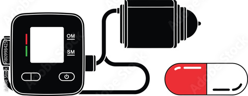 Blood pressure monitor medication and healthcare concept in a simple illustration