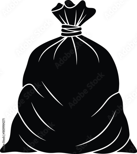 A simple black and white illustration of a tied sack or bag