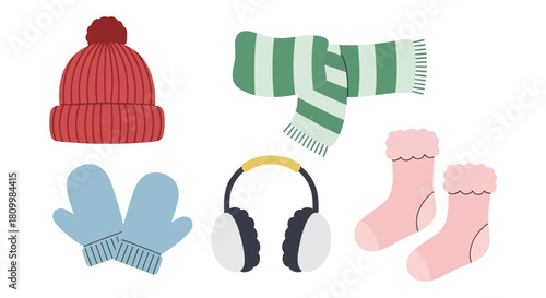 Cute Christmas Character Icons Santa, Reindeer, Elf, Snowman, and Polar Bear Illustrations