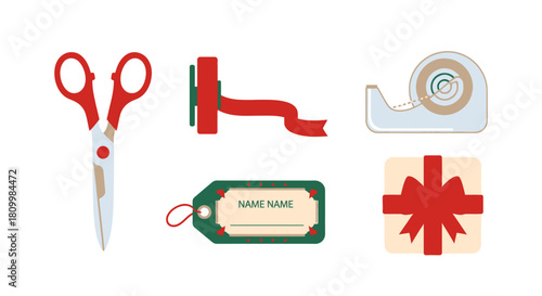 Cute Christmas Character Icons Santa, Reindeer, Elf, Snowman, and Polar Bear Illustrations