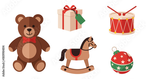 Cute Christmas Character Icons Santa, Reindeer, Elf, Snowman, and Polar Bear Illustrations