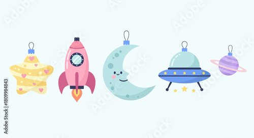 Cute Christmas Character Icons Santa, Reindeer, Elf, Snowman, and Polar Bear Illustrations