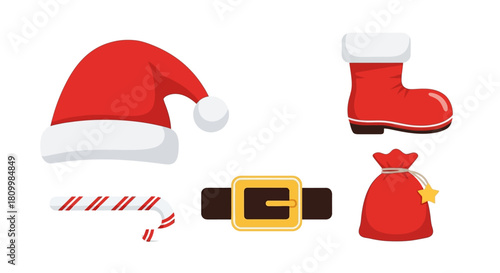 Cute Christmas Character Icons Santa, Reindeer, Elf, Snowman, and Polar Bear Illustrations