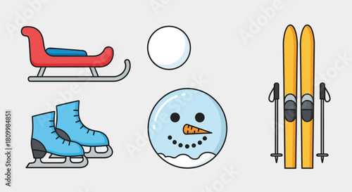 Cute Christmas Character Icons Santa, Reindeer, Elf, Snowman, and Polar Bear Illustrations