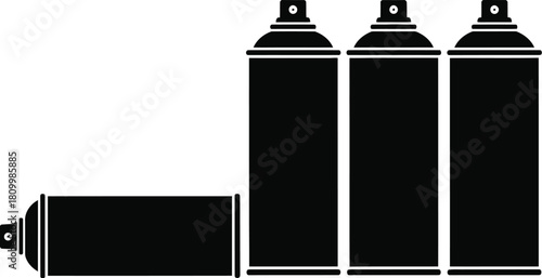 Four black spray paint cans depicted in a simple minimalist style