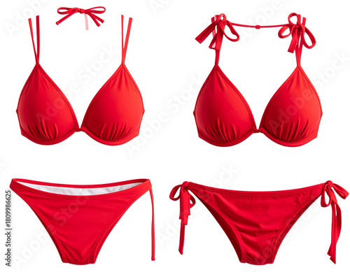 Untitled design - Red Bikini Set Front View With Clean Symmetric Layout, Isolated on Transparent Background (2)