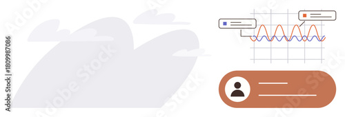 Minimal profile card with photo icon and text overlay, accompanied by colored data graphs on a grid. Ideal for analytics, dashboards, statistics, profiles, monitoring, reports, and visual simplicity
