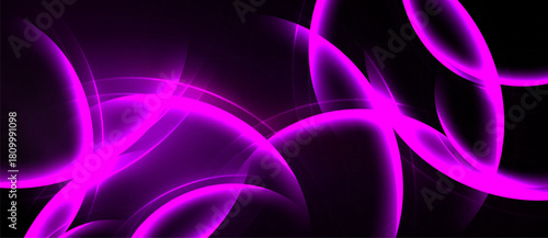 Abstract purple design features glowing elliptical shapes over dark background. Smooth curves create dynamic visual effect.