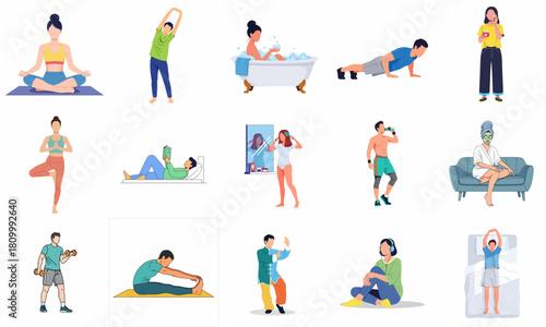 Colorful Flat Illustration of People Doing Different Daily Activities