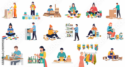 Flat Style Detail People Sorting Stuff for Donation Illustration