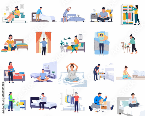 Modern Flat Character Doing Daily Activity at Home Lifestyle Illustration