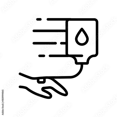 Intravenous therapy medical outline icon. Vector illustration of an IV drip bag with a tube, for healthcare apps, medical websites, and hospital-related visuals.
