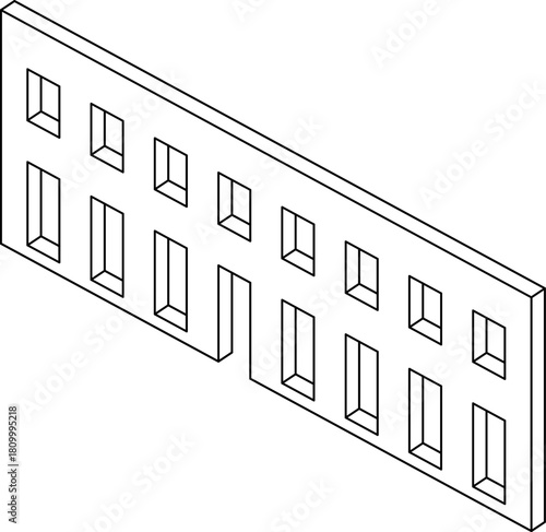 Isometric Architectural Facade Illustration. White Axonometric Wall. 