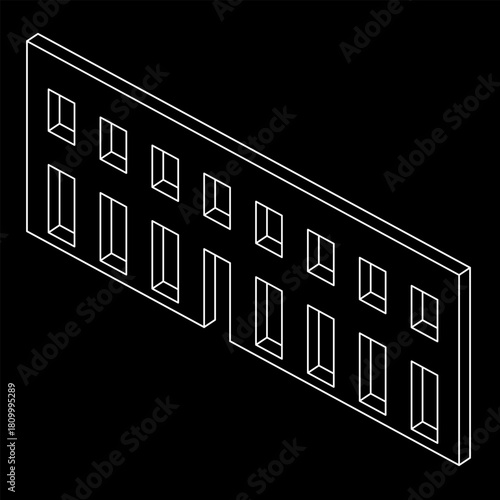 Isometric Architectural Facade Illustration. Black Axonometric Wall. 