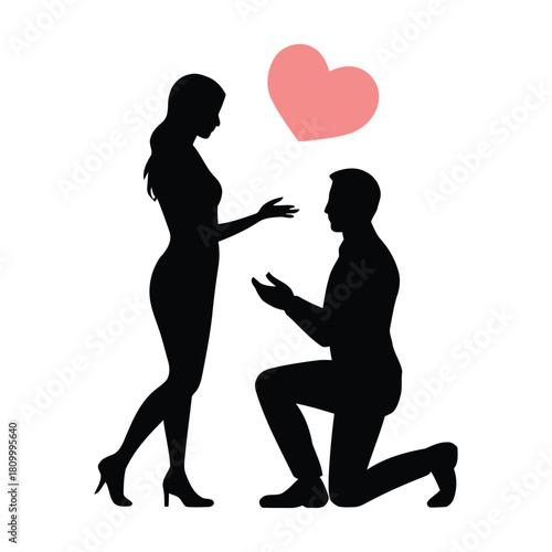 Man Proposing to Woman with Pink Heart Silhouette proposal