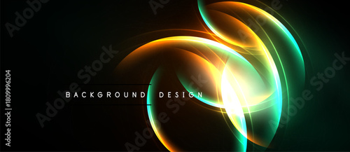 Abstract neon lines form flowing shapes. Vibrant colors blend against dark background. Modern design element for digital projects.
