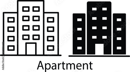 Residential Multi Story City Condominium Apartment Building Vector Silhouette and Pictogram..eps