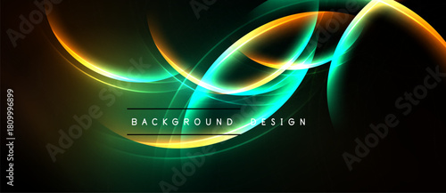 Abstract design features vibrant glowing curves. Dark background enhances luminosity, creating dynamic visual effect. Modern, sleek presentation.