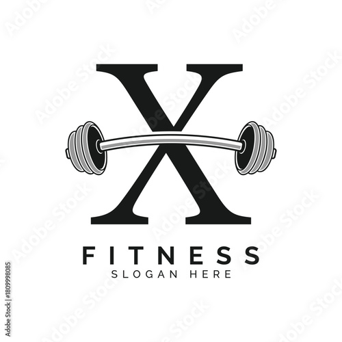 Letter X Gym Logo Design. Alphabet X Barbell symbol Icon