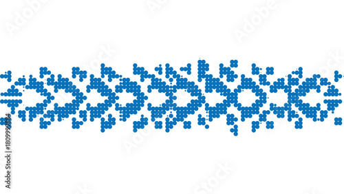 Blue pixel ornamental border with geometric folk inspired shapes, elegant mosaic line design suitable for textile crafts, decorative trims, cultural motifs, and modern vector artworks