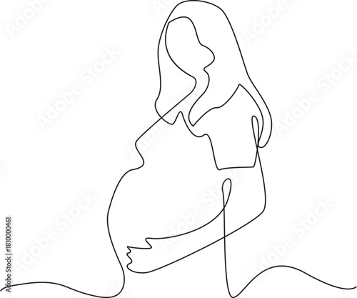 Pregnant Woman Continuous Line Drawing – Minimalist Maternity Silhouette