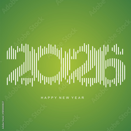 2026 New Year Number Design. 2026 time line chart bar vibrant typography logo design concept. Modern barcode set of numbers with green and white vector greeting card
