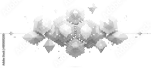 Halftone sphere cluster ornament in soft monochrome grey forming artistic geometric arrangement ideal for modern decorative graphics abstract design themes and elegant digital compositions