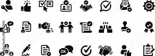 Set of approval and validation icons isolated on on white background
