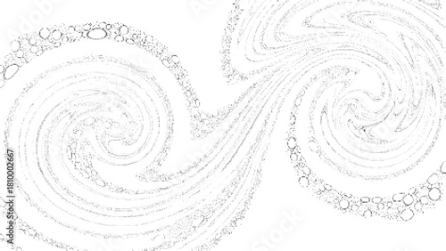 Double spiral bubble flow pattern with intertwined swirling circular paths created from fine bubble outlines ideal for artistic abstract backgrounds fluid decorative layouts and modern creative design