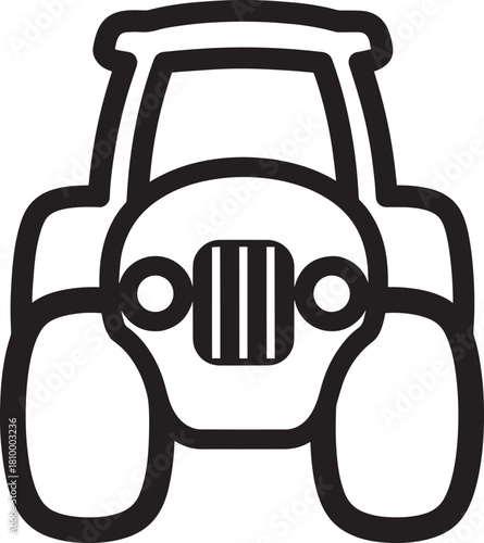 Outline vector icon of a farm tractor showing its front isolated on transparent background