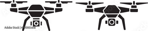 Quadrocopter drones with camera and propeller icon set for remote controlled flying device