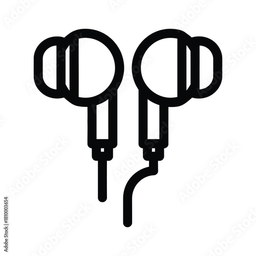 Simple outline icon of earbuds with cord and plug
