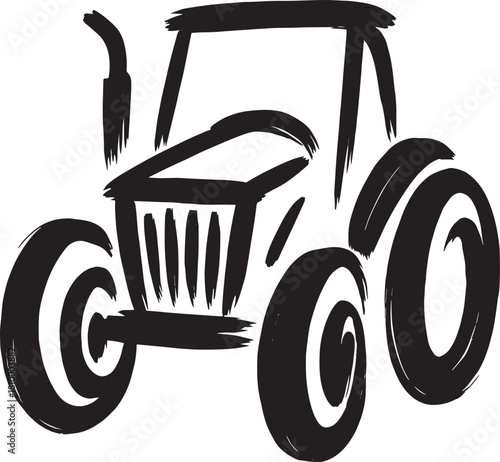 Tractor sketch hand drawn with brush strokes agricultural transport farming equipment outline