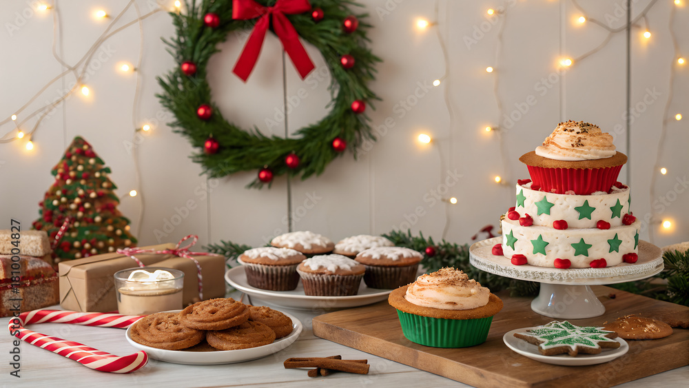 Naklejka premium christmas bakery background with copy space