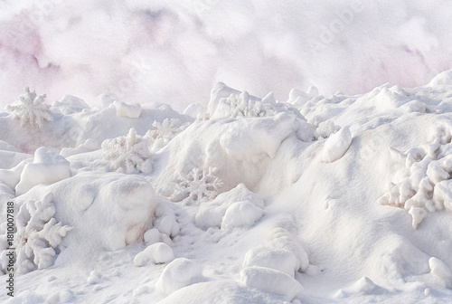 Wallpaper Mural Atmospheric winter scene featuring a terrain of soft, white snowdrifts,  snowflakes, Christmas card, winter holiday marketing, elegant wallpaper, cosmetic product display Torontodigital.ca